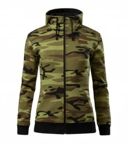 CAMO ZIPPER dámska maskáčová mikina s kapucňou