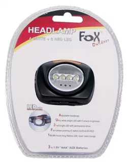 Fox Outdoor čelovka, 4 LED BIELE, 3 LED ČERVENÉ