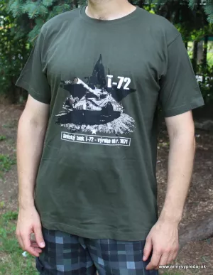 Tričko s viacfarebnou potlačou "tank T-72" - OLIVOVÉ