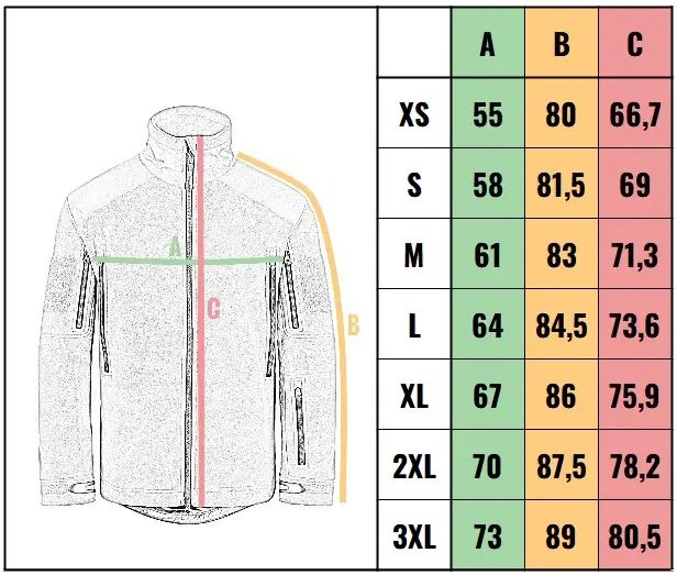 veľkostná tabuľka - bunda Helikon-Tex Stratus