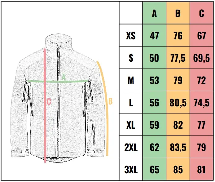 veľkostná tabuľka - bunda Helikon-Tex Alpha Hoodie