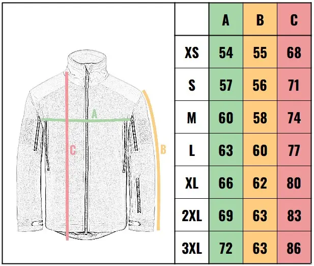 veľkostná tabuľka - Helikon-Tex Classic Army Fleece