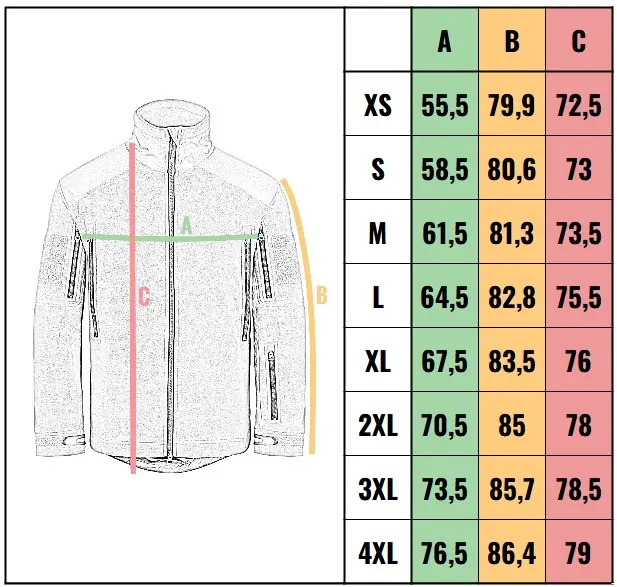 veľkostná tabuľka - bunda Helikon-Tex Urban Hybrid Softshell