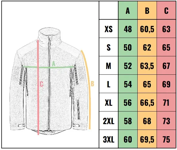 veľkostná tabuľka - dámska softšelová bunda Pentagon Artaxes Woman Jacket 