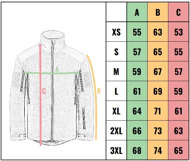 veľkostná tabuľka - bunda Pentagon Aurora Jacket