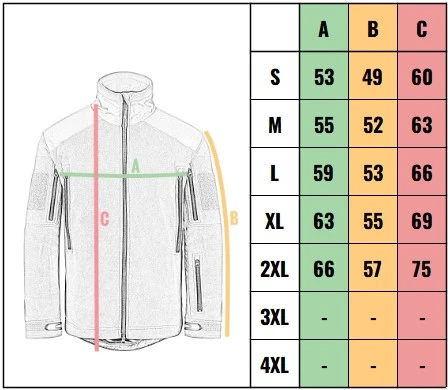 veľkostná tabuľka - taktická bunda Mil-Tec Chimera
