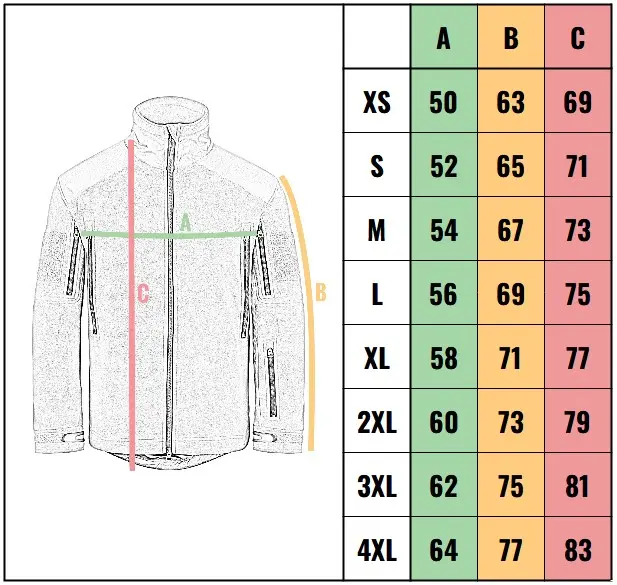 veľkostná tabuľka - outdoorová bunda Helios Sun Jacket