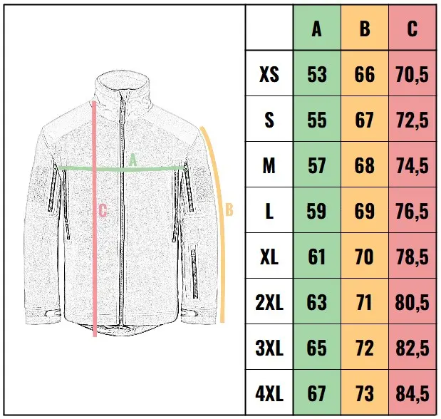 veľkostná tabuľka - bunda Pentagon Anemos Windbreaker Jacket