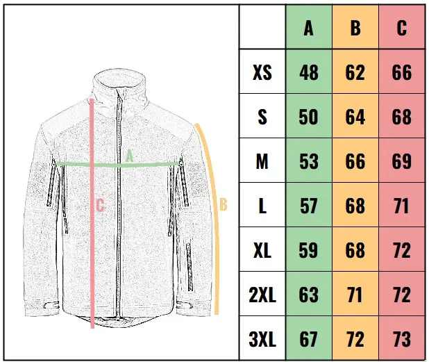 veľkostná tabuľka - bunda M-Tac Nord Polartec