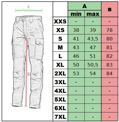 veľkostná tabuľka - softšelové nohavice M-Tac Winter