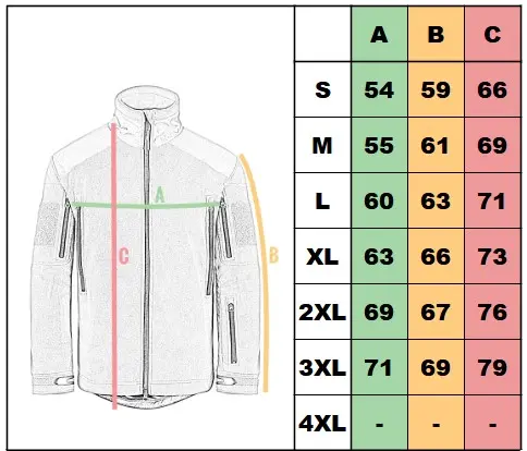 veľkostná tabuľka - obojstranná bunda Mil-Tec Cold Weather